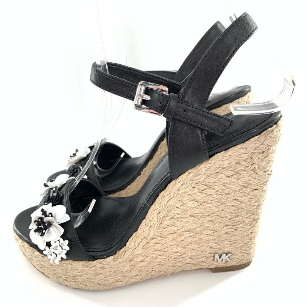 Michael Michael kors sandals 5 35 Jill black white leather platform Espadrilles - Picture 6 of 14